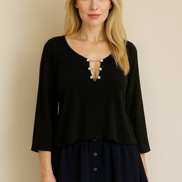 SHEIN Tops - Shein Navy Top with Neckline Embellishments Size 3XL